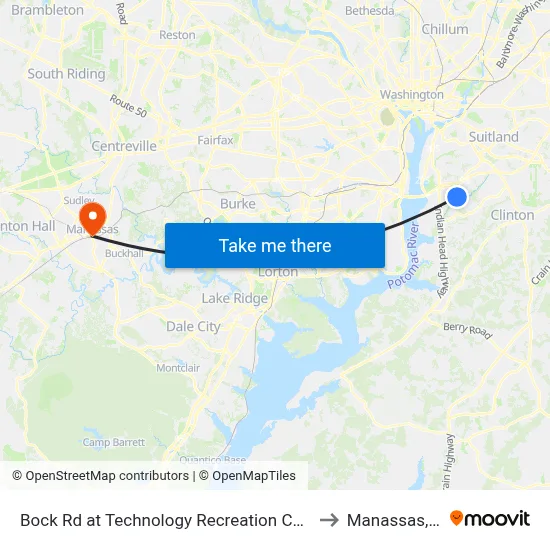 Bock Rd at Technology Recreation Complex to Manassas, VA map