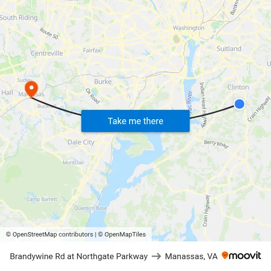 Brandywine Rd at Northgate Parkway to Manassas, VA map