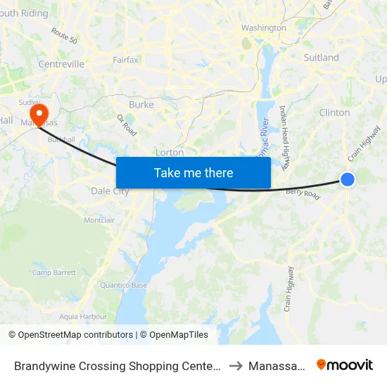 Brandywine Crossing Shopping Center at Target to Manassas, VA map