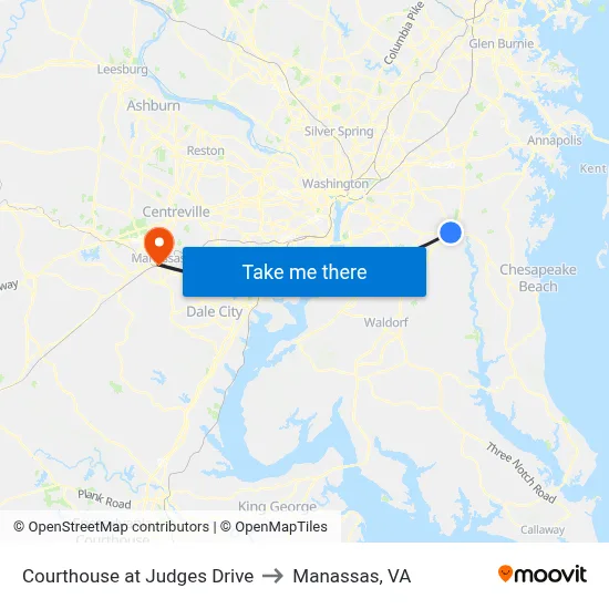 Courthouse at Judges Drive to Manassas, VA map