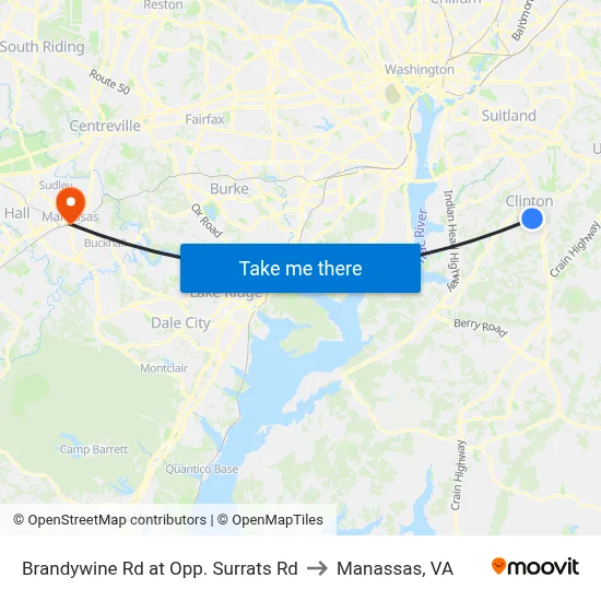 Brandywine Rd at Opp. Surrats Rd to Manassas, VA map