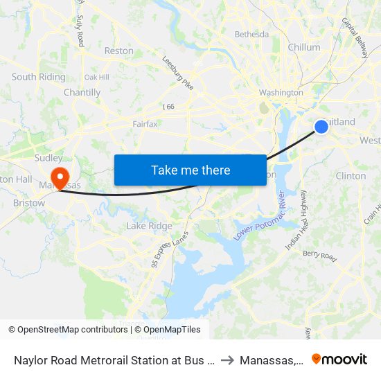 Naylor Road Metrorail Station at Bus Bay H to Manassas, VA map