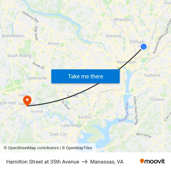 Hamilton Street at 35th Avenue to Manassas, VA map