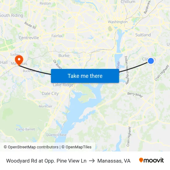 Woodyard Rd at Opp. Pine View Ln to Manassas, VA map