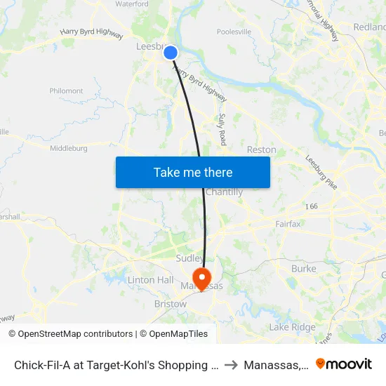 Chick-Fil-A at Target-Kohl's Shopping Center to Manassas, VA map