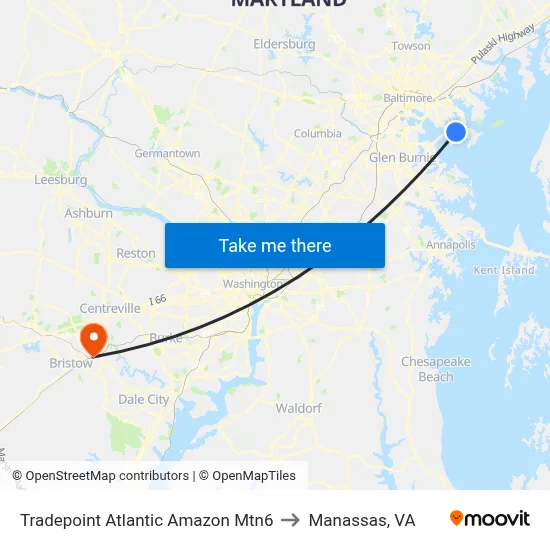 Tradepoint Atlantic Amazon Mtn6 to Manassas, VA map