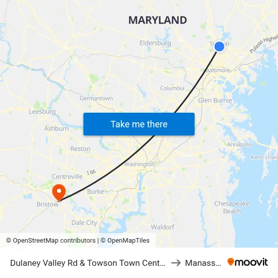 Dulaney Valley Rd & Towson Town Center Mall - Macy's Nb to Manassas, VA map