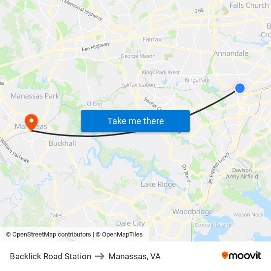 Backlick Road Station to Manassas, VA map