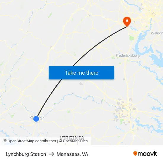 Lynchburg Station to Manassas, VA map
