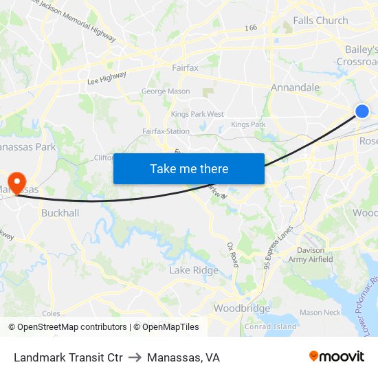 Landmark Transit Ctr to Manassas, VA map