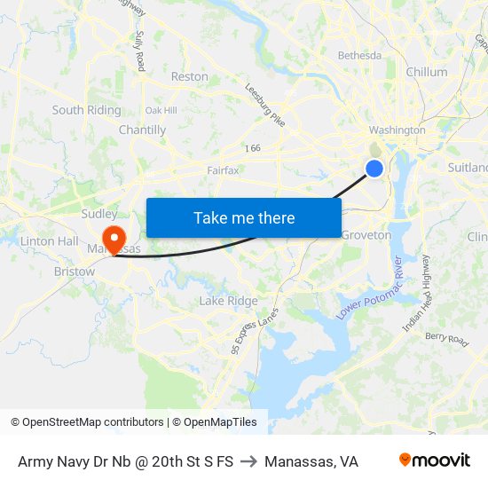 Army Navy Dr Nb @ 20th St S FS to Manassas, VA map