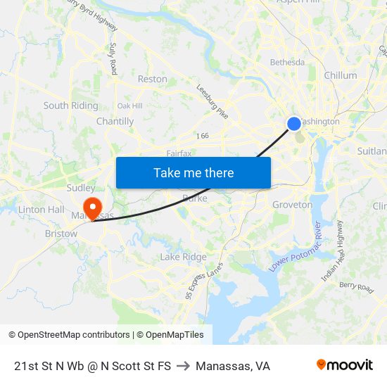 21st St N Wb @ N Scott St FS to Manassas, VA map