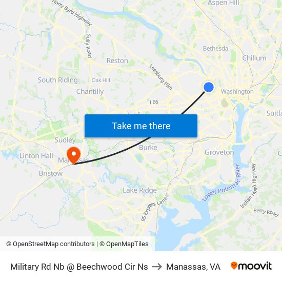 Military Rd Nb @ Beechwood Cir Ns to Manassas, VA map