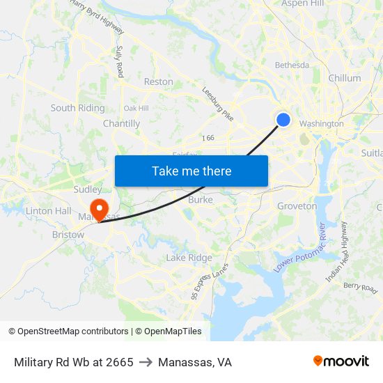 Military Rd Nb at 2665 to Manassas, VA map