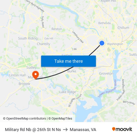 Military Rd Nb @ 26th St N Ns to Manassas, VA map