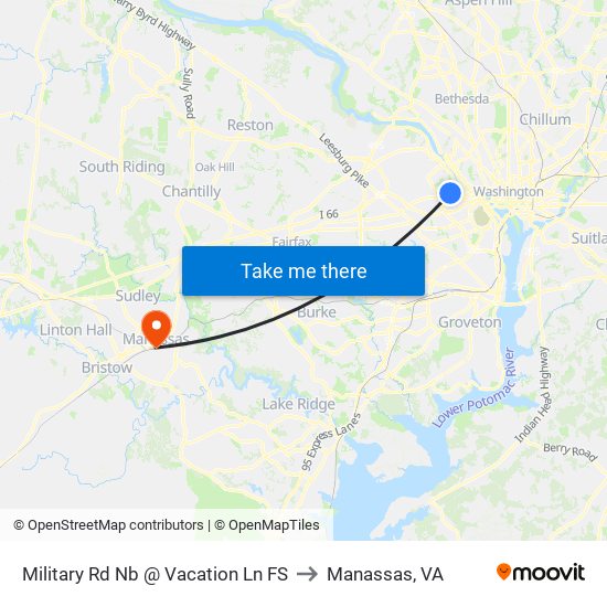 Military Rd Nb @ Vacation Ln FS to Manassas, VA map