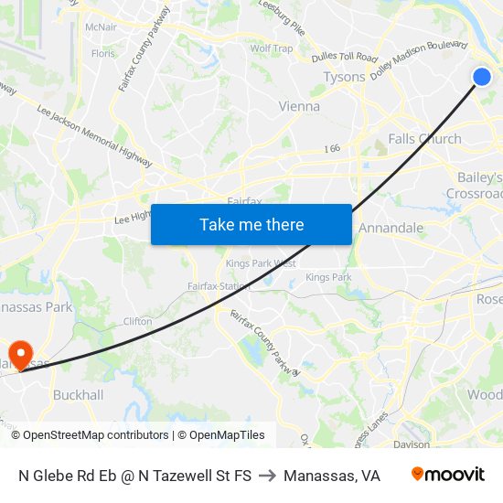 N Glebe Rd Eb @ N Tazewell St FS to Manassas, VA map