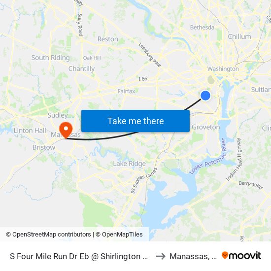 S Four Mile Run Dr Eb @ Shirlington Rd Ns to Manassas, VA map