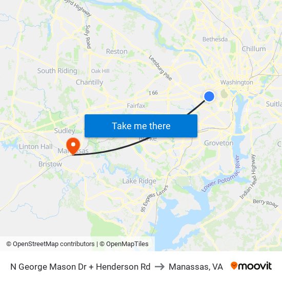 N George Mason Dr + Henderson Rd to Manassas, VA map