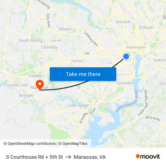 S Courthouse Rd + 5th St to Manassas, VA map