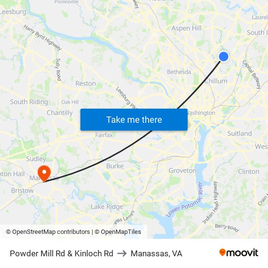 Powder Mill Rd & Kinloch Rd to Manassas, VA map