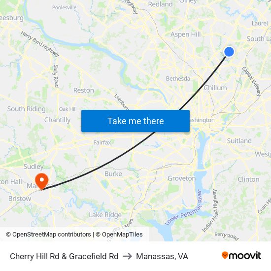 Cherry Hill Rd & Gracefield Rd to Manassas, VA map