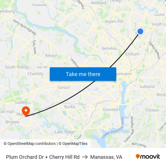 Plum Orchard Dr + Cherry Hill Rd to Manassas, VA map