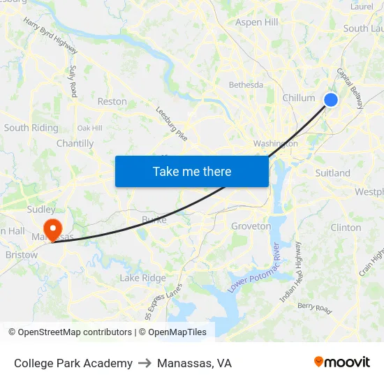 College Park Academy to Manassas, VA map
