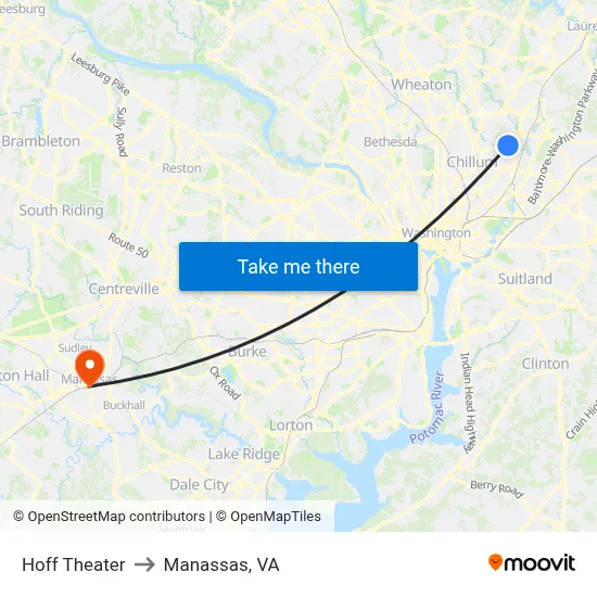 Hoff Theater to Manassas, VA map