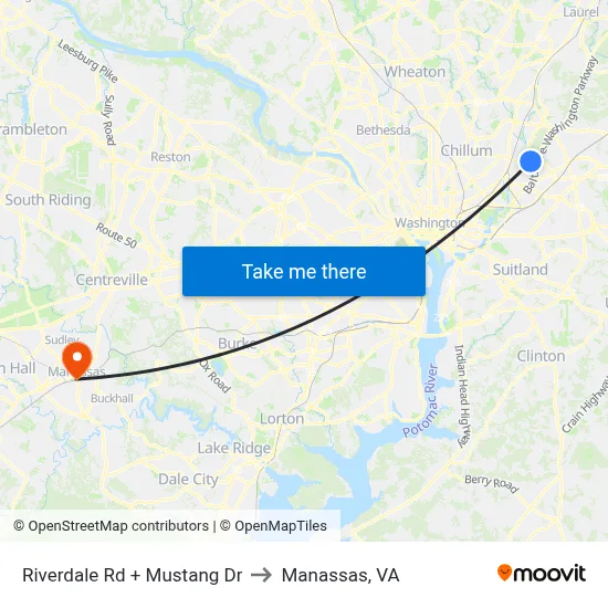 Riverdale Rd + Mustang Dr to Manassas, VA map