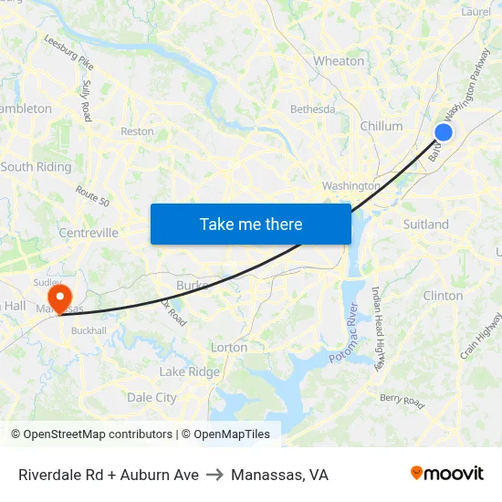 Riverdale Rd + Auburn Ave to Manassas, VA map