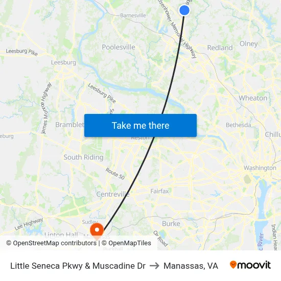 Little Seneca Pkwy & Muscadine Dr to Manassas, VA map