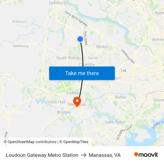 Loudoun Gateway Metro Station to Manassas, VA map