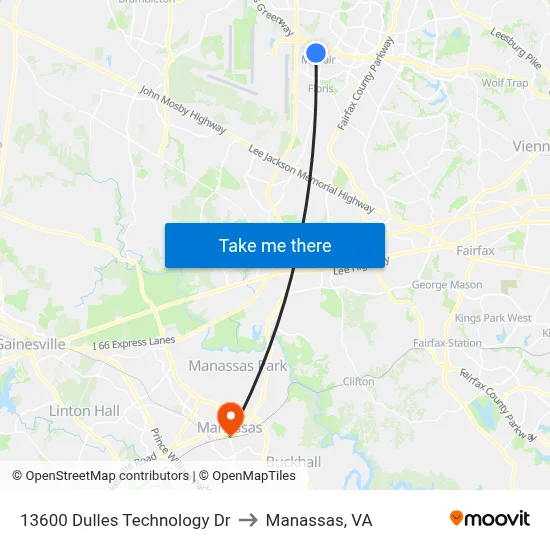 13600 Dulles Technology Dr to Manassas, VA map