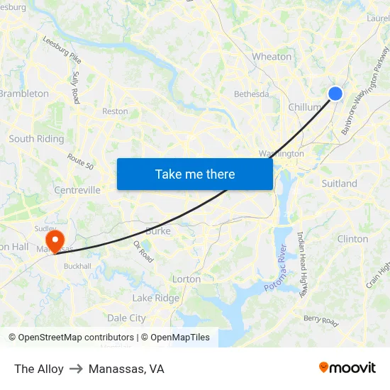 The Alloy to Manassas, VA map