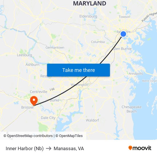 Inner Harbor (Nb) to Manassas, VA map