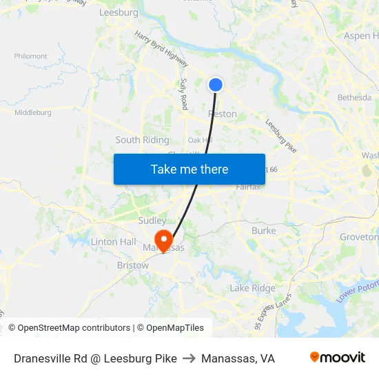 Dranesville Rd @ Leesburg Pike to Manassas, VA map
