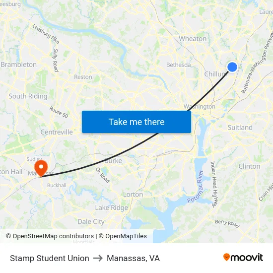 Stamp Student Union to Manassas, VA map