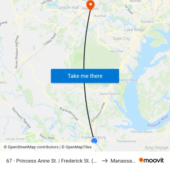 67 - Princess Anne St. | Frederick St. (Train Station) to Manassas, VA map
