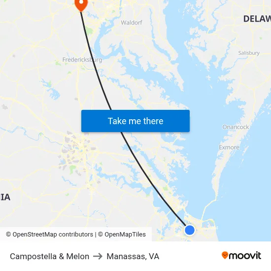 Campostella & Melon to Manassas, VA map
