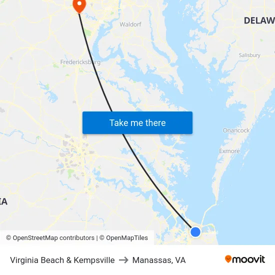 Virginia Beach & Kempsville to Manassas, VA map