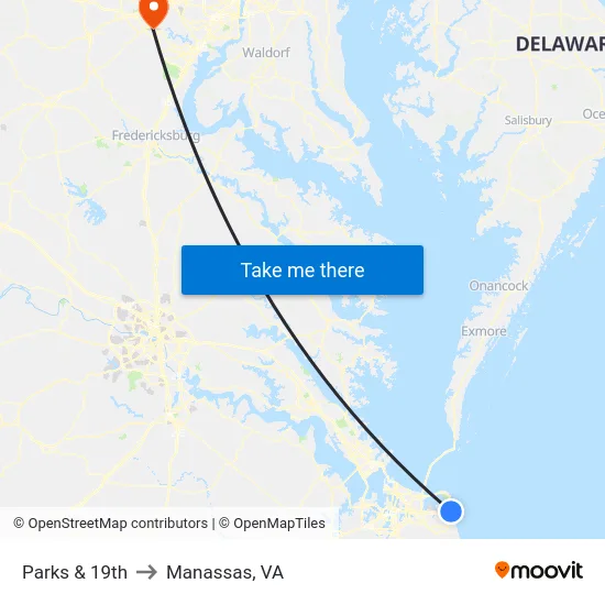 Parks & 19th to Manassas, VA map