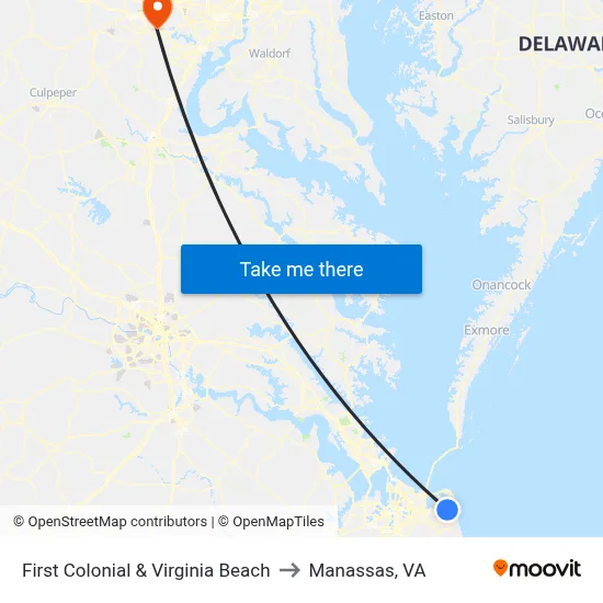 First Colonial & Virginia Beach to Manassas, VA map