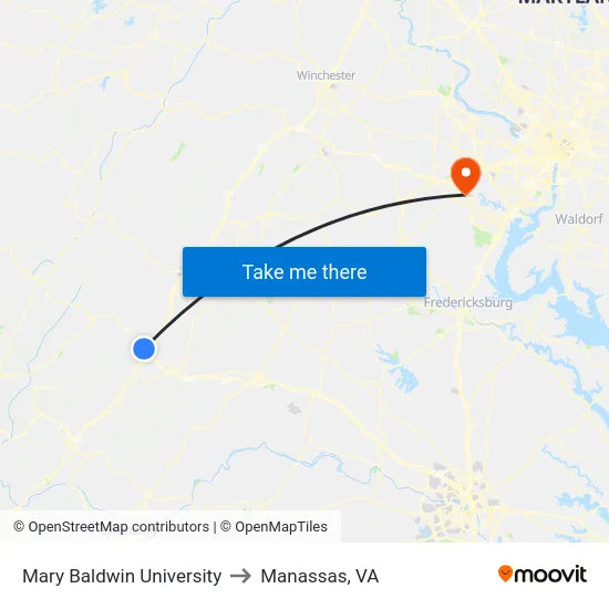 Mary Baldwin University to Manassas, VA map