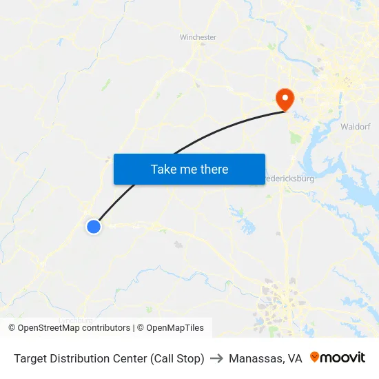 Target Distribution Center (Call Stop) to Manassas, VA map