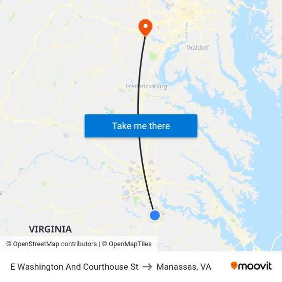 E Washington And Courthouse St to Manassas, VA map