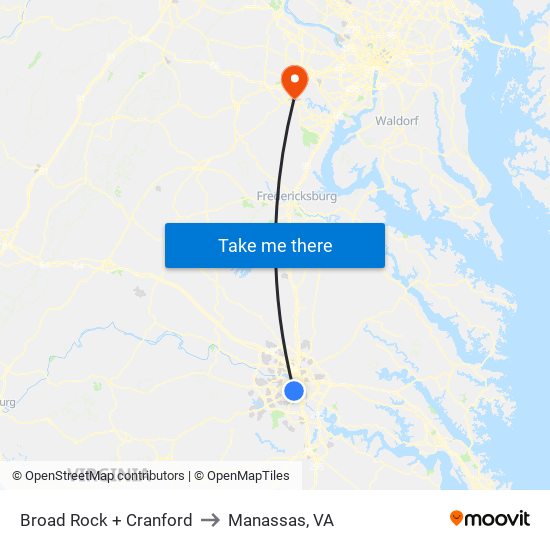 Broad Rock + Cranford to Manassas, VA map