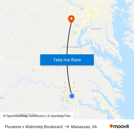 Fluvanna + Walmsley Boulevard to Manassas, VA map