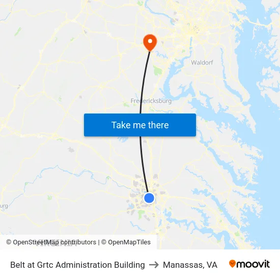 Belt at Grtc Administration Building to Manassas, VA map
