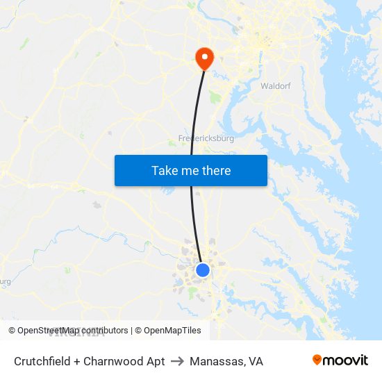 Crutchfield + Charnwood Apt to Manassas, VA map